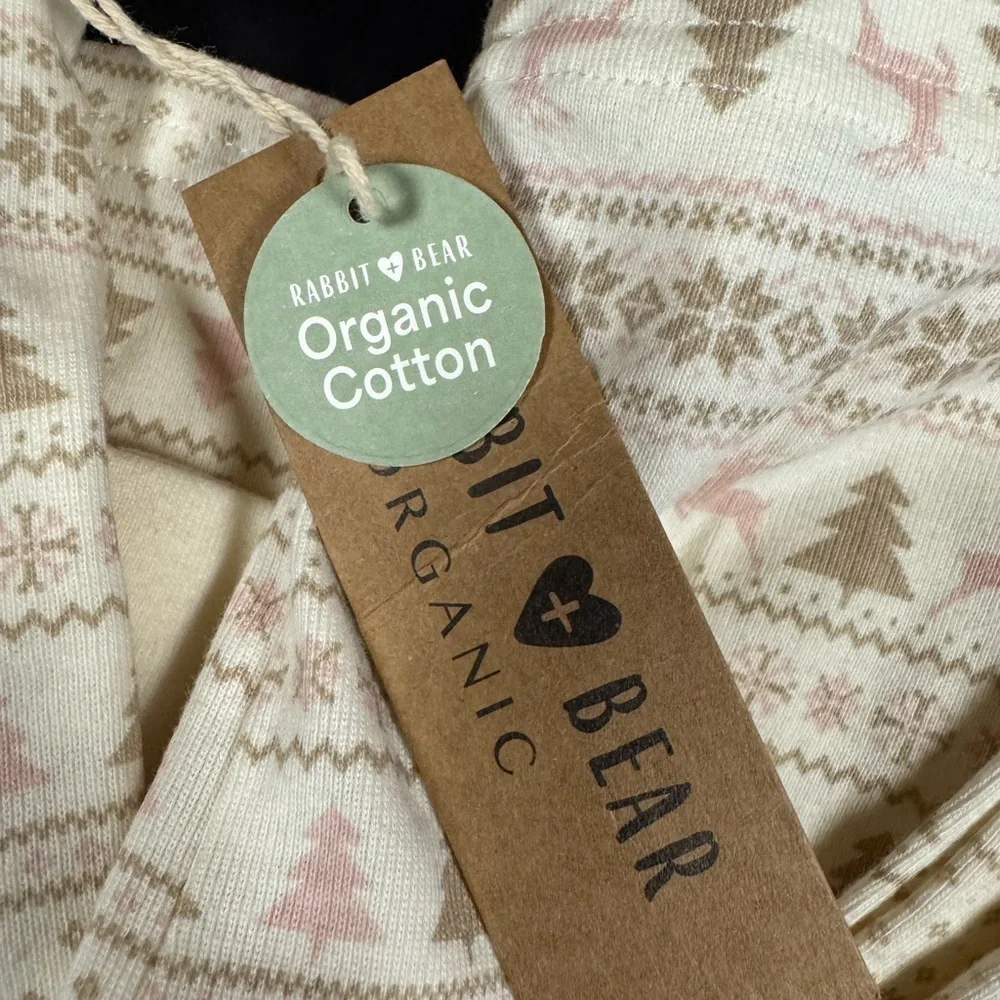 NWT Rabbit + Bear Organic Cotton 2T Fair Isle Deer Pajamas